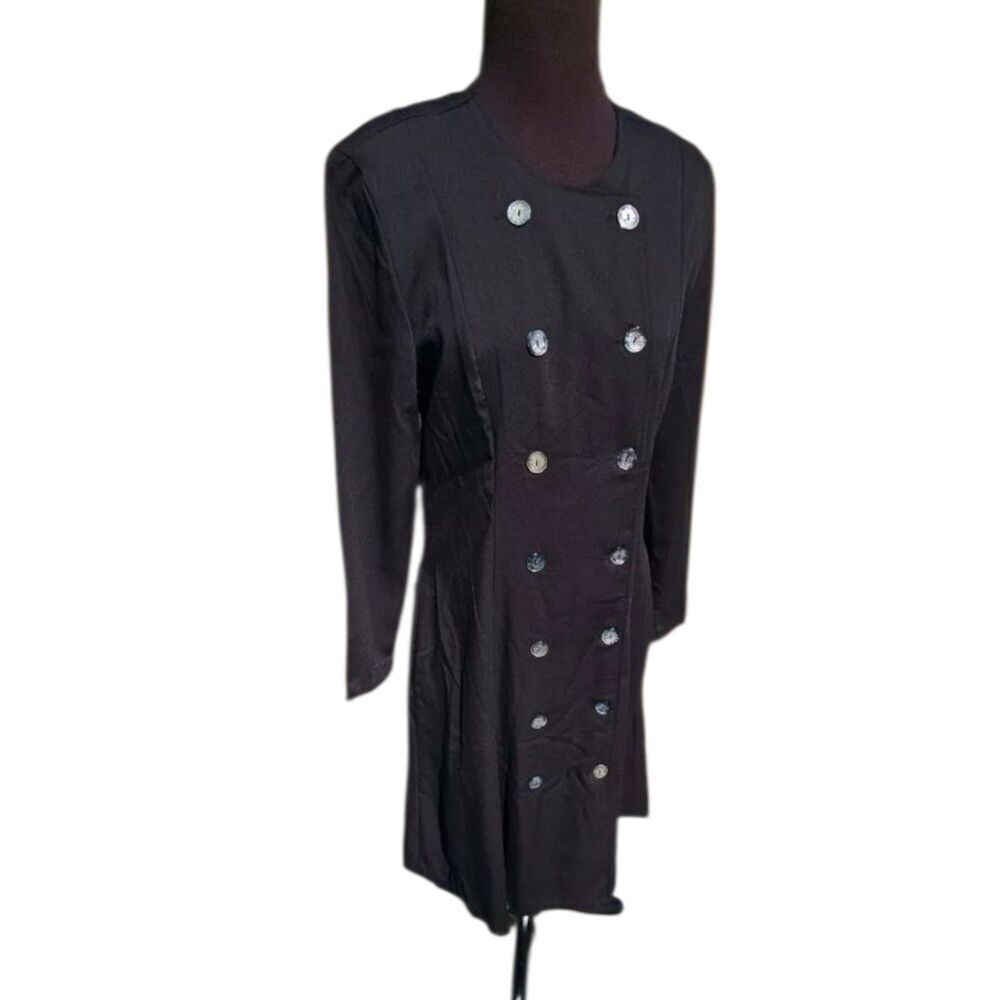 VTG Double Breasted Black Dress Size 10P Witchy Minimalist Whimsy Goth Grunge